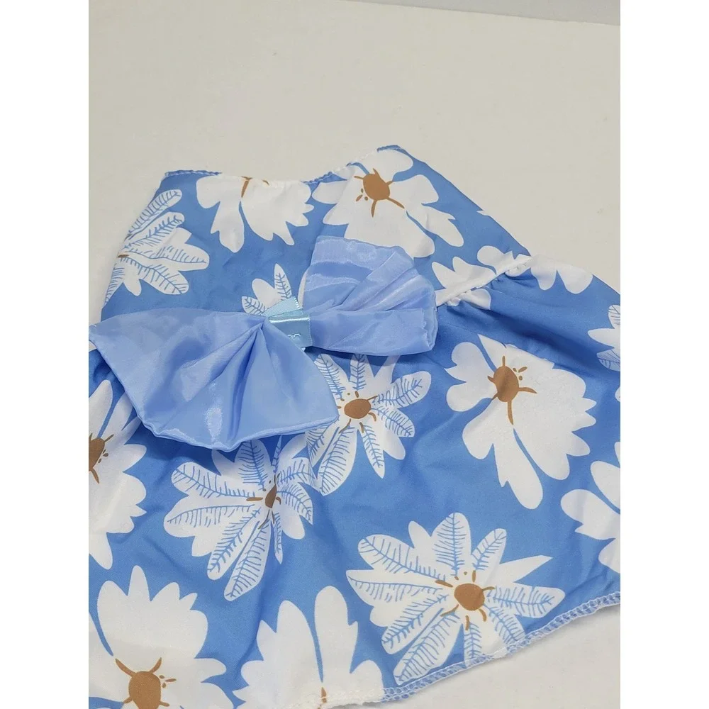 Blue Floral Daisy Pet Dress with Large Bow Snap Closure Small Dog Cat‎ Size S